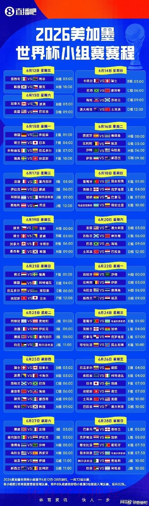 2026世界杯小组赛赛程最新全程直播查询入口 2026世界杯小组赛赛程最新全程直播查询入口